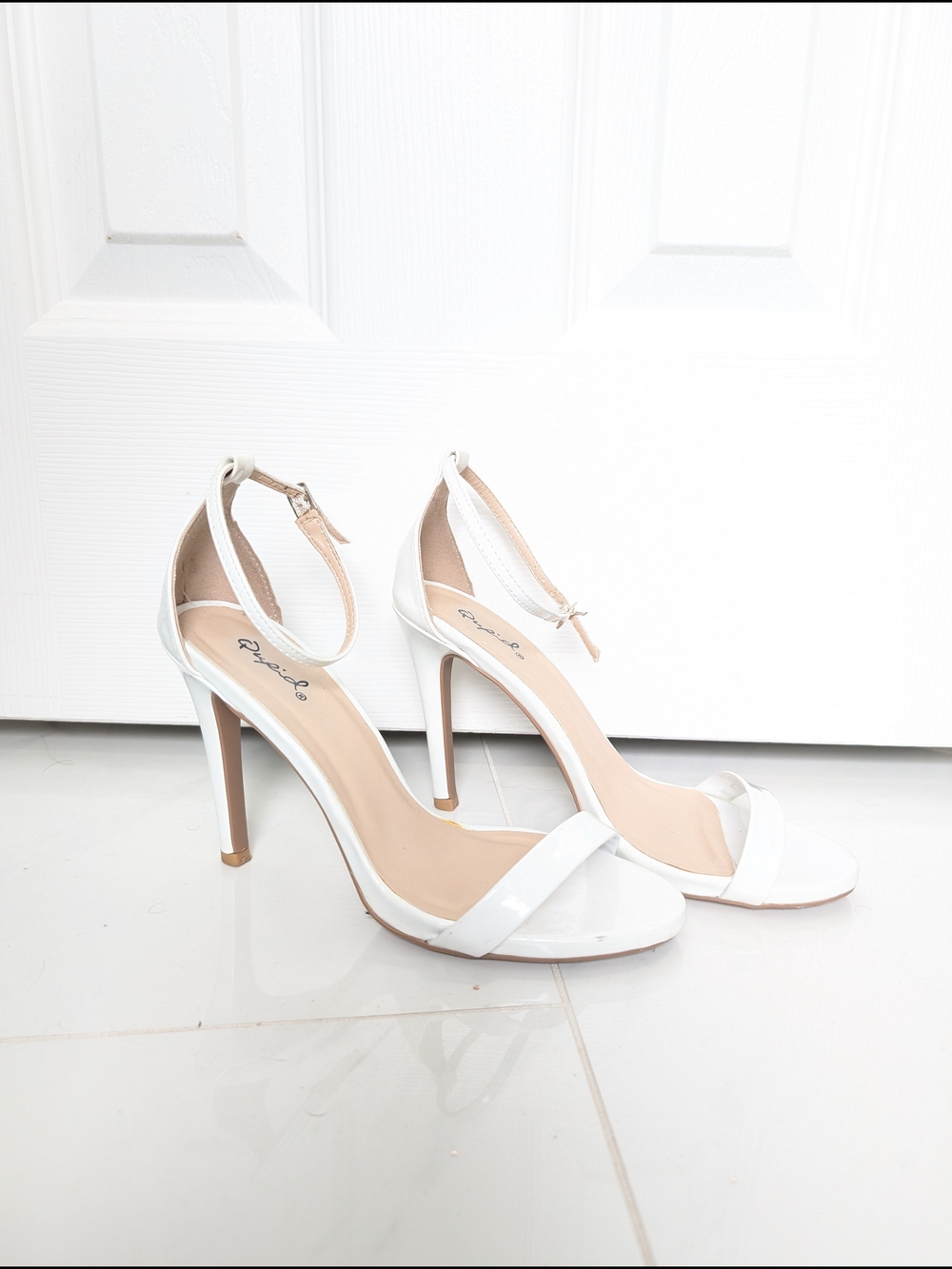 Qupid White Patent Open-Toe Ankle Strap Stiletto Heels
